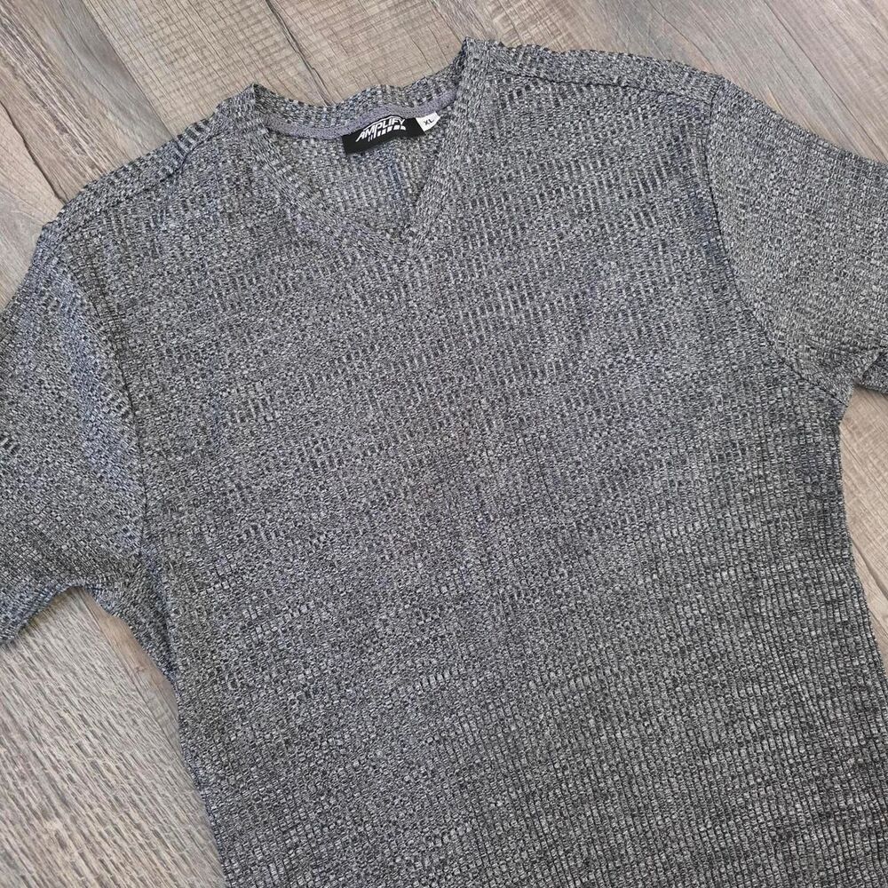 Amplify Men's Grey Ruched Stretch Shirt, Size Extra Large